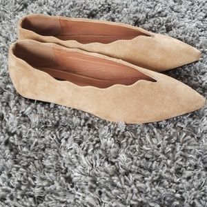 Caramel Suede Scalloped Flats